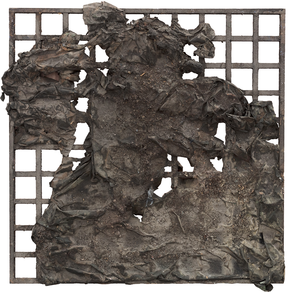 《屏障》一-100x100cm--木质构造、宣纸、矿物·植物·土质颜料-、金银粉、金属渣--2012年.jpg